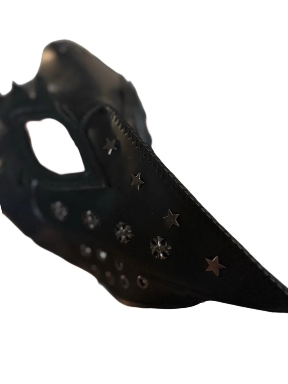 New Black faux Leather bird Plague Mask with Star Stud Detailing eyes wide shut